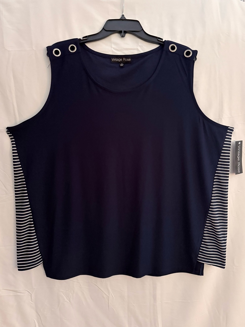 NWT Vintage Rose Navy Sleeveless Tank with Striped Side Panels Size 3X